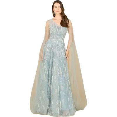 Lara New York Lace Gown With Cape Sleeves And V-neckline In Dustyblue