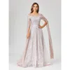 Lara New York Lace Gown With Dramatic Cape Sleeves In Powderpink