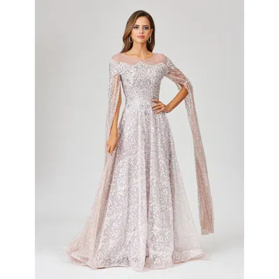 Lara New York Lace Gown With Dramatic Cape Sleeves In Powderpink