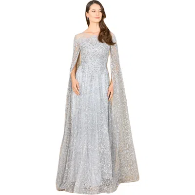Lara New York Lace Gown With Dramatic Cape Sleeves In Slate