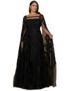 Lara New York Lace Gown With Long Cape Sleeves In Black