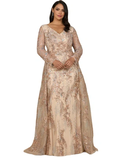 Lara New York Lace Long Sleeve Gown With Overskirt In Champagne
