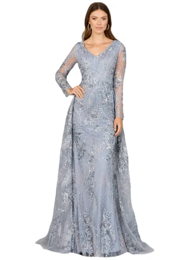 Lara New York Lace Long Sleeve Gown With Overskirt In Slatemulti