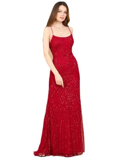 Lara New York Lace Up Open Back Beaded Dress In Red