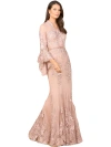 Lara New York Lace, V Neck, Long Bell Sleeve Gown In Blush