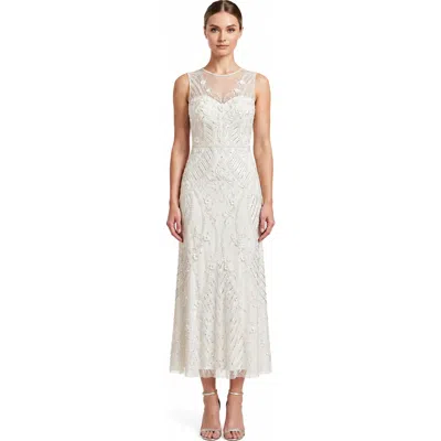 Lara New York Lara Beaded A-line Midi Dress With Illusion Neckline In Ivory