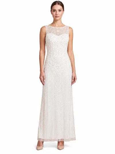 Lara New York Lara Beaded Illusion Neckline Maxi Length Dress In Ivory