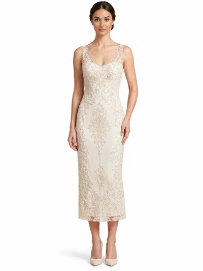 Lara New York Lara Beaded V-neck Midi Dress In Ivory