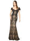 Lara New York Long Bell Sleeve V-neck Beaded Gown In Blacknude