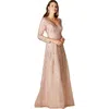 Lara New York Long Bell Sleeve V-neck Beaded Gown In Blush