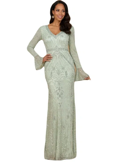 Lara New York Long Bell Sleeve V-neck Beaded Gown In Blush