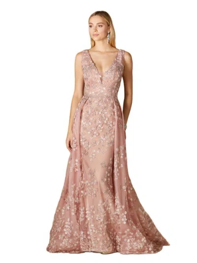 Lara New York Long Bell Sleeve V-neck Beaded Gown In Blush