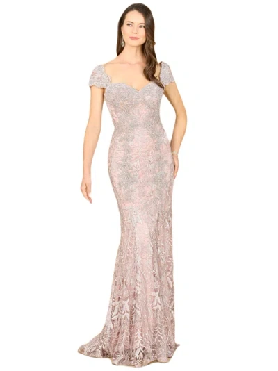 Lara New York Long Bell Sleeve V-neck Beaded Gown In Dustypurple