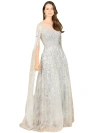 Lara New York Long Bell Sleeve V-neck Beaded Gown In Mist