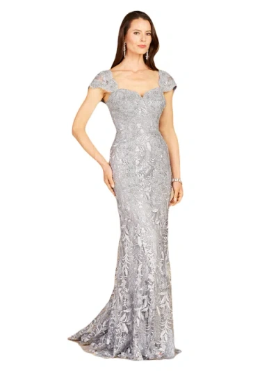 Lara New York Long Bell Sleeve V-neck Beaded Gown In Slate