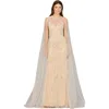 Lara New York Long Cape Beaded Gown In Champagneivory