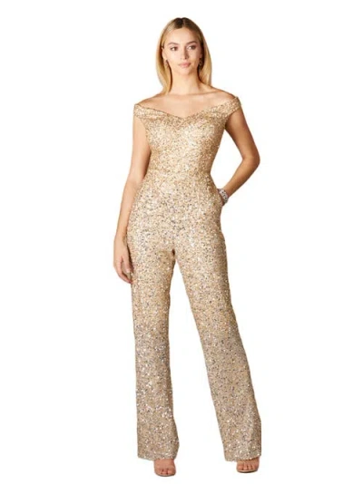Lara New York Long Flutter Sleeves Beaded Dress In Goldsilver