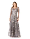Lara New York Long Flutter Sleeves Beaded Dress In Grey