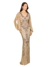Lara New York Long Flutter Sleeves Beaded Dress In Neutral