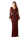 Lara New York Long Flutter Sleeves Beaded Dress In Wine