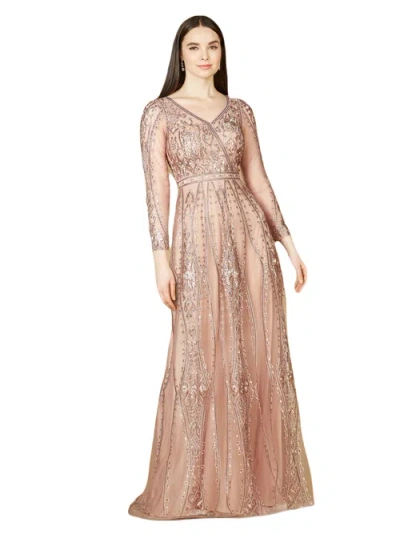 Lara New York Long Illusion Sleeves, A-line Long Gown In Mauve