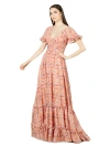 Lara New York Long Print Gown With Cap Sleeves In Pink
