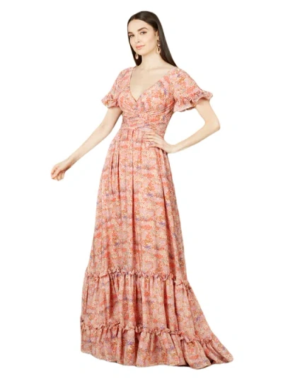 Lara New York Long Print Gown With Cap Sleeves In Pink