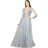 Lara New York Long Sheer Sleeve V-neckline Sheath Gown In Lightblue