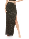 Lara New York Long Side-slit Beaded Skirt In Black