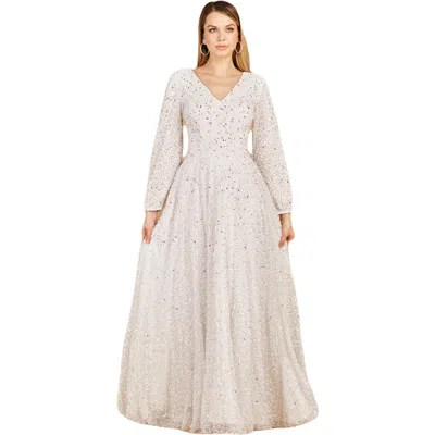 Lara New York Long Sleeve, Beaded A-line Bridal Dress In Ivory