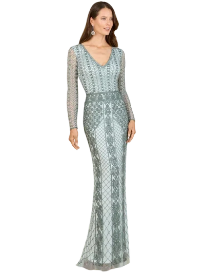 Lara New York Long Sleeve Beaded Dress In Blue