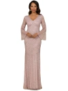 Lara New York Long Sleeve Beaded Gown In Blush
