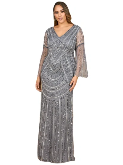 Lara New York Long Sleeve Beaded Gown In Grey