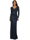 Lara New York Long Sleeve Beaded Gown In Navy