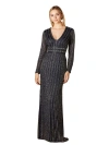 Lara New York Long Sleeve Beaded Gown In Navy