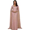 Lara New York Long Sleeve Beaded Gown With Cape In Cashmere