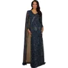 Lara New York Long Sleeve Beaded Gown With Cape In Navy