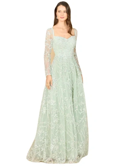 Lara New York Long Sleeve Beaded Lace Gown In Dustysage
