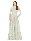 Lara New York Long Sleeve Beaded Lace Gown In Frost
