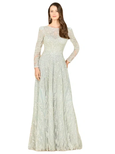 Lara New York Long Sleeve Beaded Lace Gown In Frost