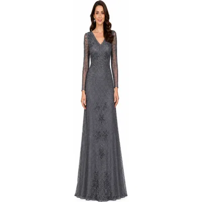 Lara New York Long Sleeve Beaded Maxi Gown In Grey