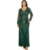 Lara New York Long Sleeve Contrast Beaded Gown In Green