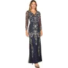 Lara New York Long Sleeve Contrast Beaded Gown In Multi