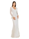 Lara New York Long Sleeve Fringe Bridal Gown In Ivory