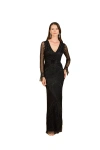 Lara New York Long Sleeve Fringe Dress In Black