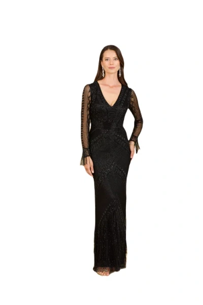 Lara New York Long Sleeve Fringe Dress In Black