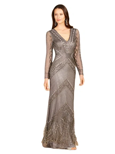 Lara New York Long Sleeve Fringe Dress In Grey
