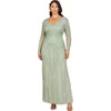 Lara New York Long Sleeve Geometric Beaded Gown In Green