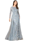Lara New York Long Sleeve Gown With Overskirt & High Neck In Gray