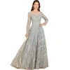 Lara New York Long Sleeve Illusion Neck Gown In Gray